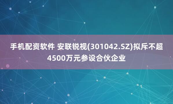 手机配资软件 安联锐视(301042.SZ)拟斥不超4500万元参设合伙企业