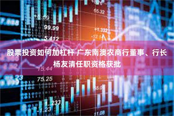 股票投资如何加杠杆 广东南澳农商行董事、行长杨友清任职资格获批