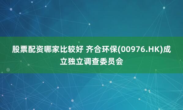 股票配资哪家比较好 齐合环保(00976.HK)成立独立调查委员会